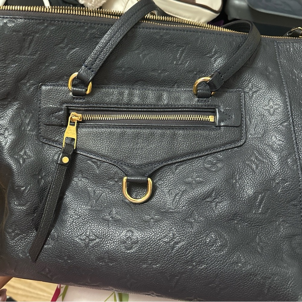 Louis Vuitton Empreinte Lumineuse PM Navy Leather Satchel Bag.